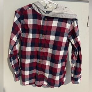 Carter's Red and Blue Plaid Button Down Shirt with Hood